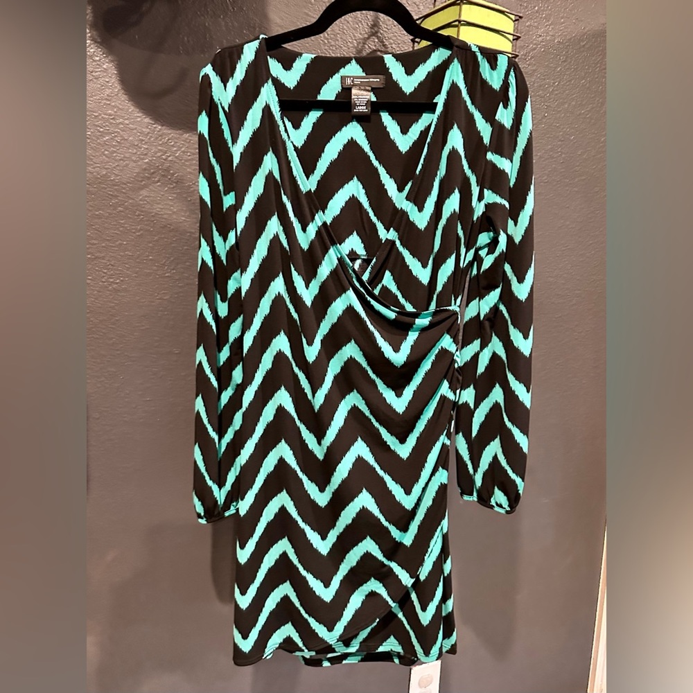 INC LP Long Sleeve Jersey wrap mini dress